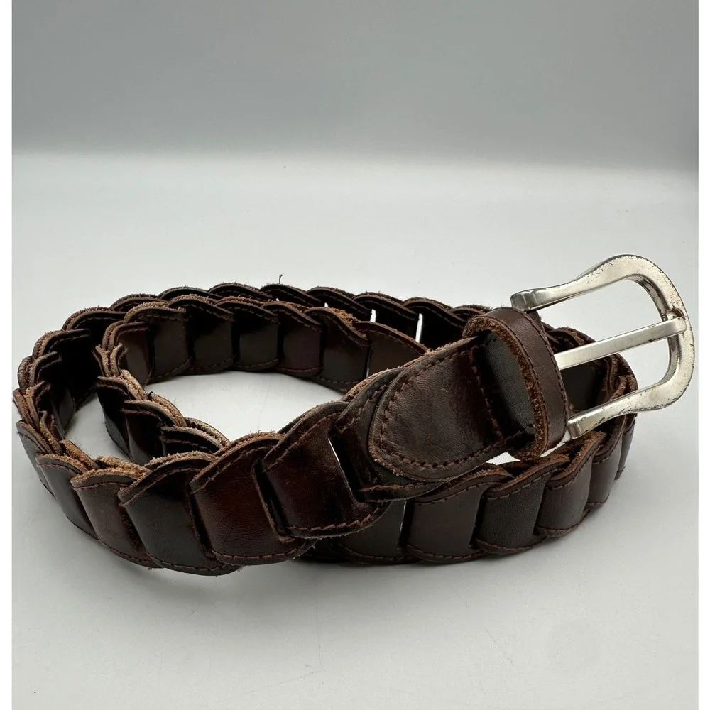 Vtg The Limited Braided Leather Belt S Brown Woven Link Indie Cowgirl Western